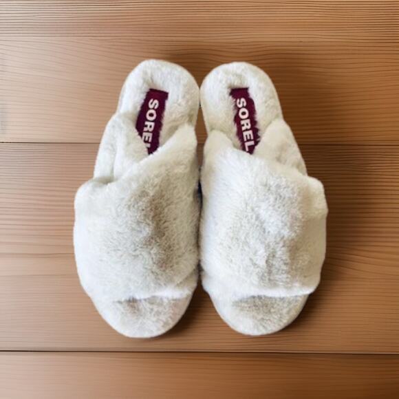 New Sorel Slippers Women's Sz 11 Go Mail Run Natural Sea Salt Faux Fur - Picture 1 of 6